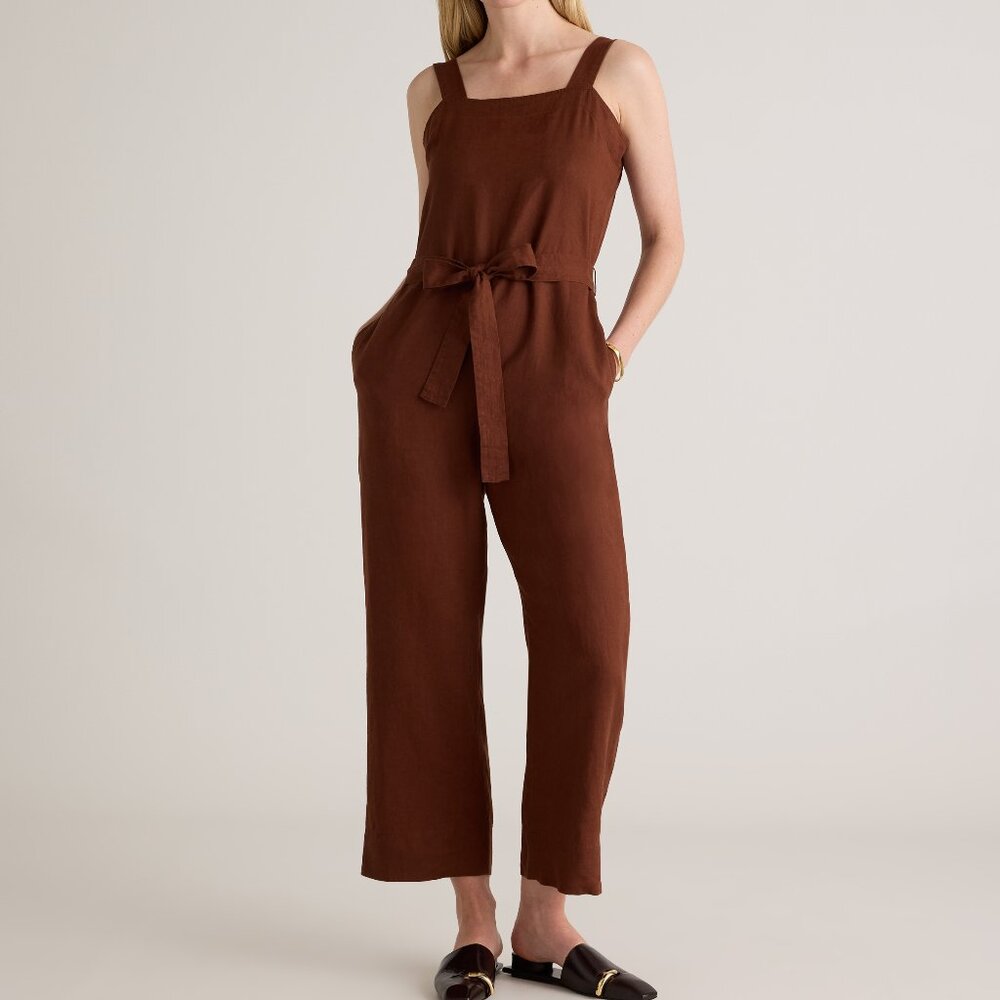100% European Linen Square Neck Jumpsuit